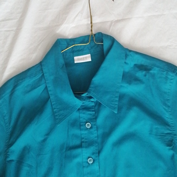 TEAL SUZY SHIER WOMEN'S BASIC LONG SLEEVE BUTTON DOWN SHIRT - Picture 3 of 4